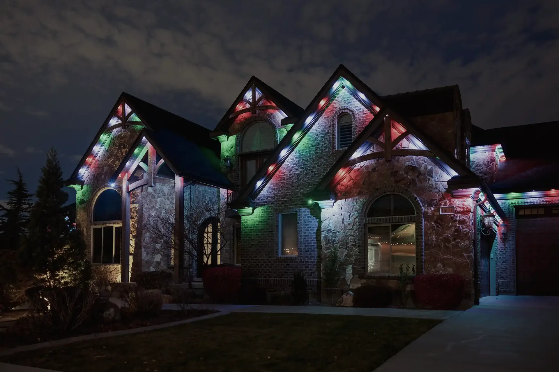 Home with permanent Christmas lights