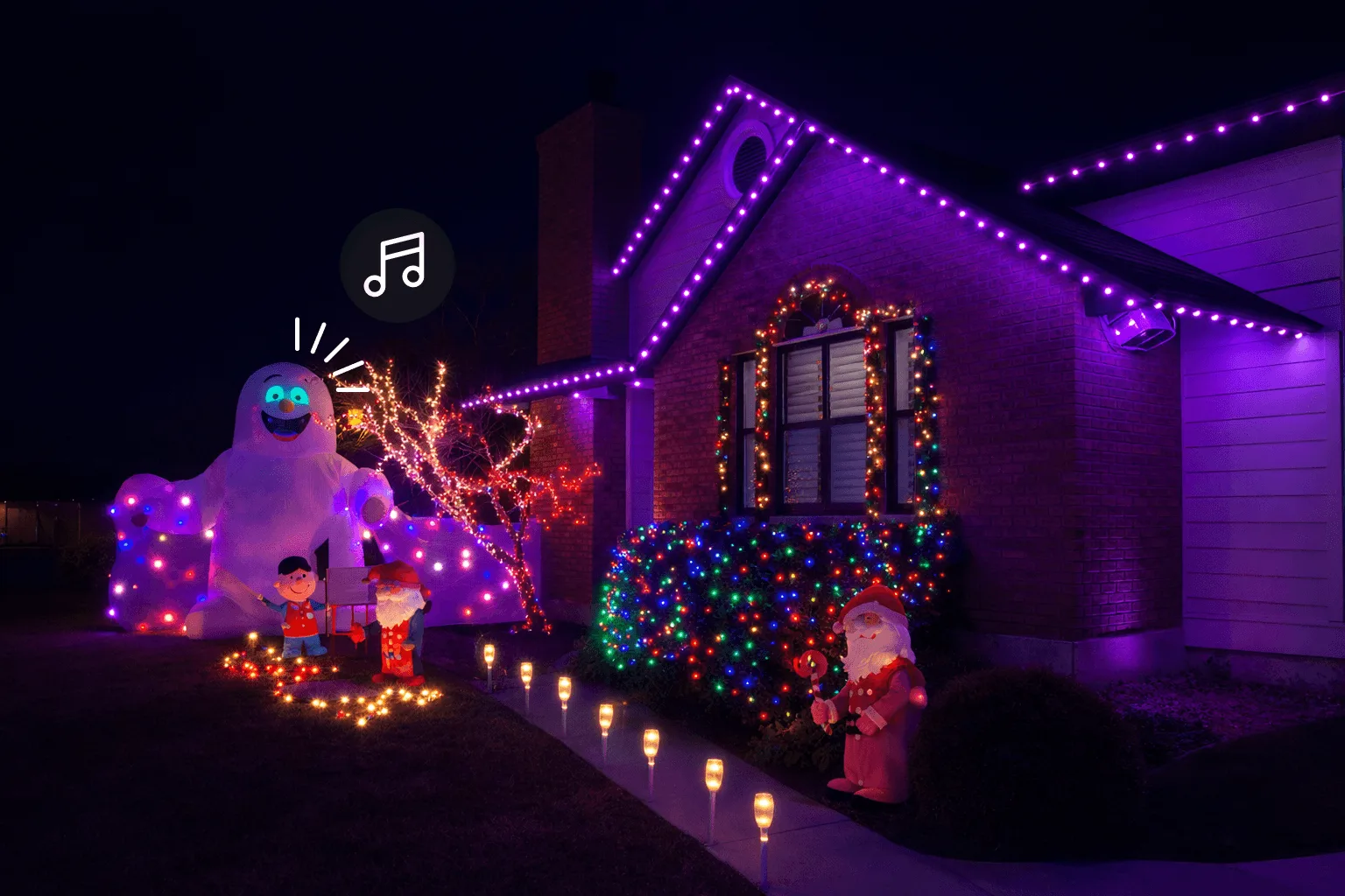 Holiday light show synced to music