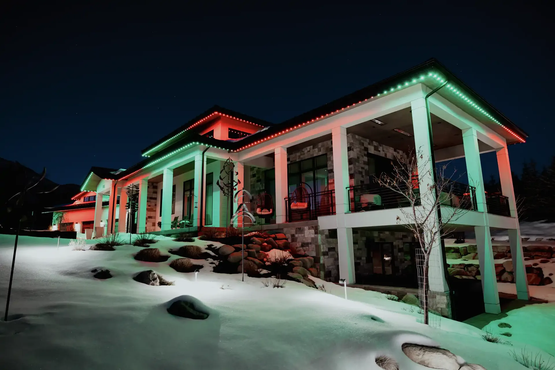 Home with permanent Christmas lights