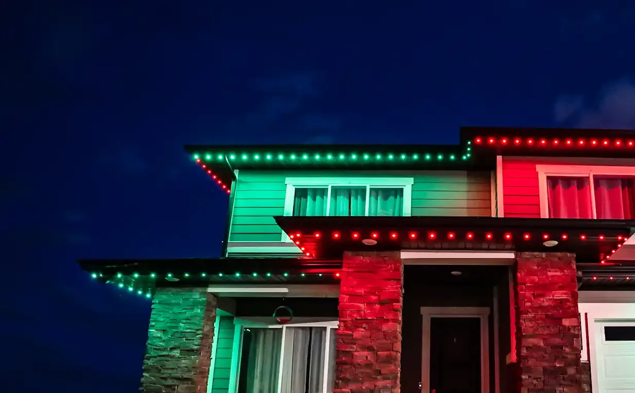 Home in warm white holiday lights