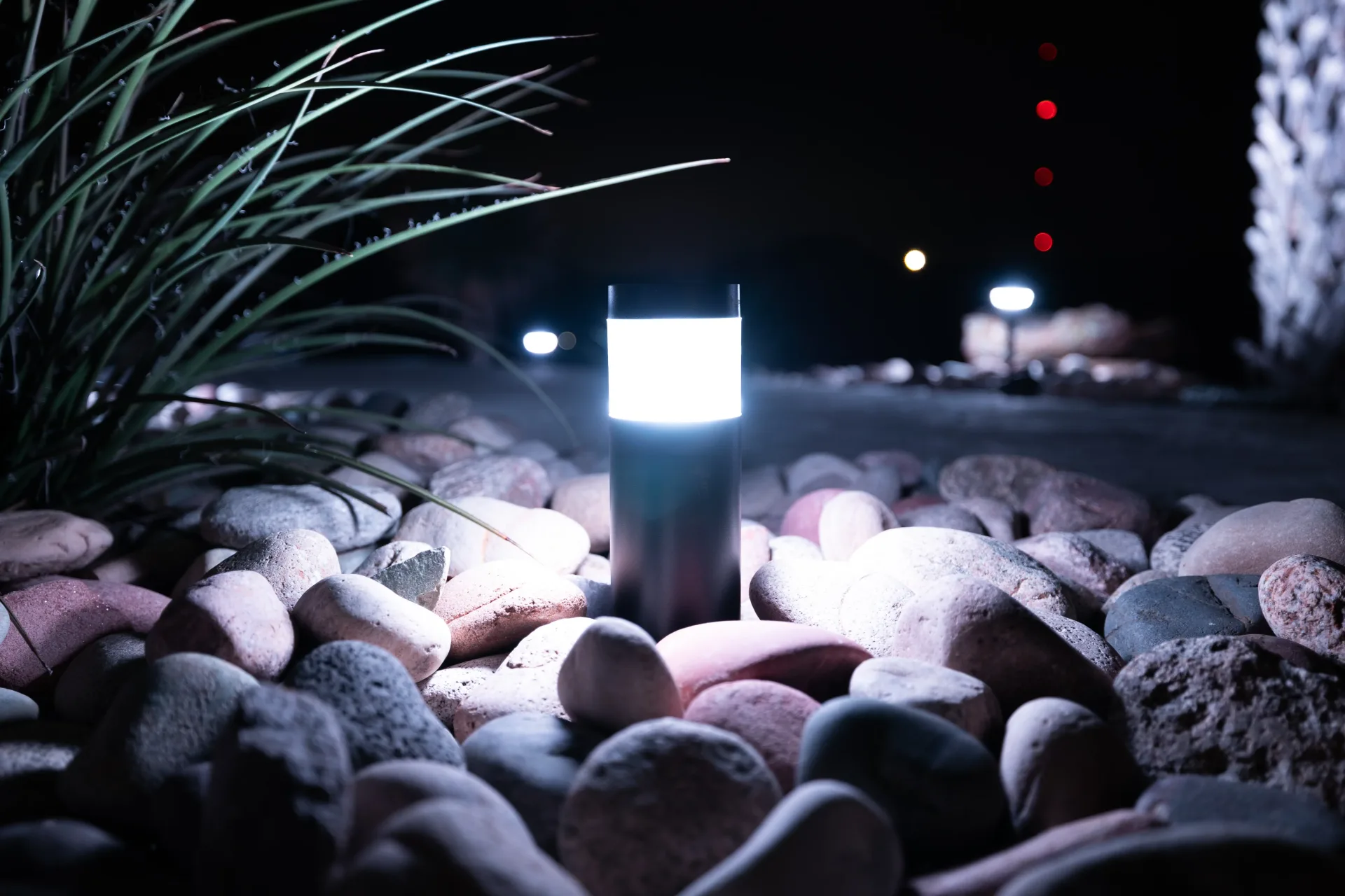 Home in white security lighting