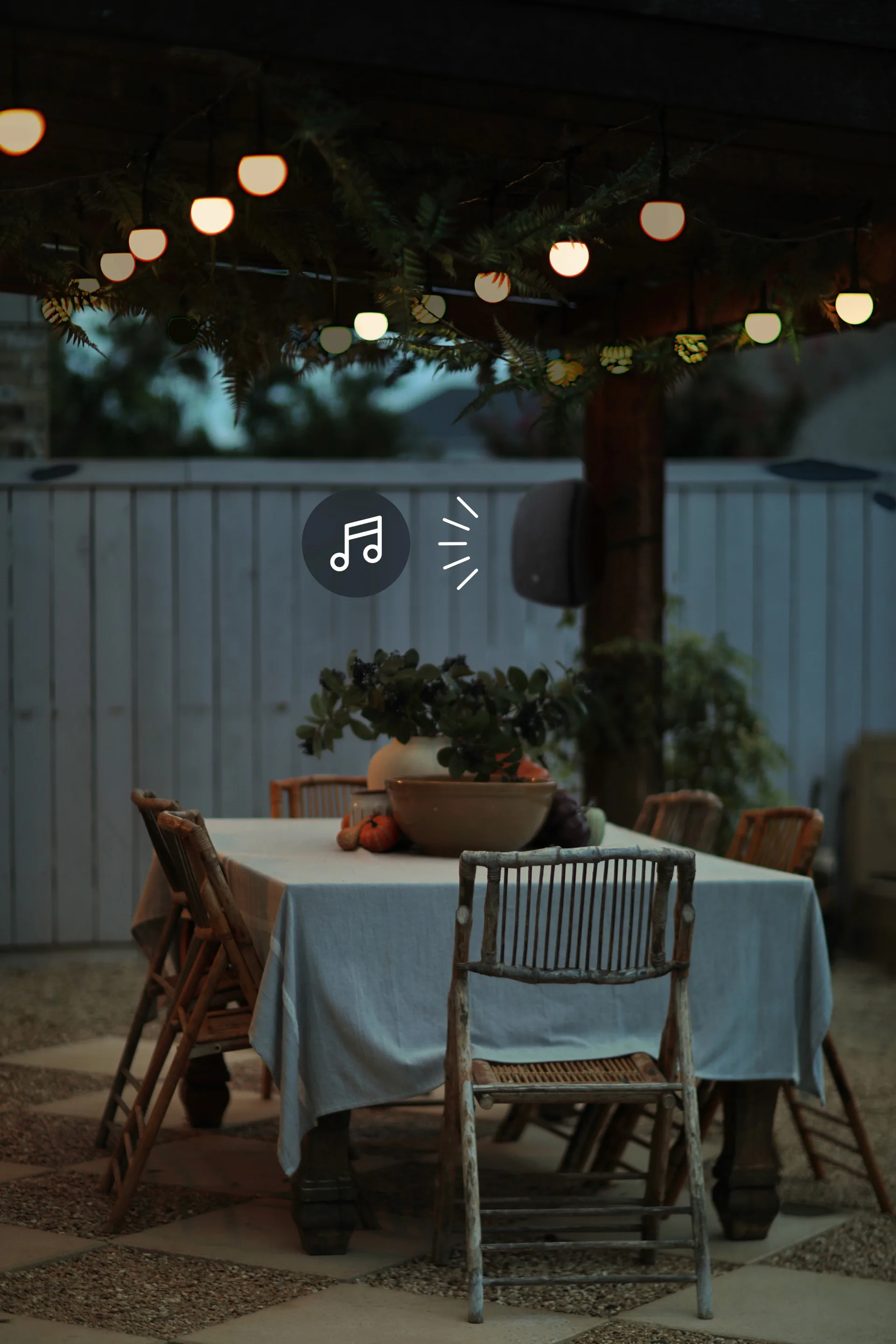 Patio with lights moving to music