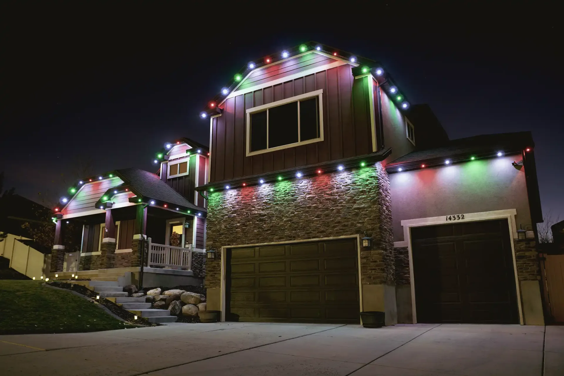 Home with permanent Christmas lights