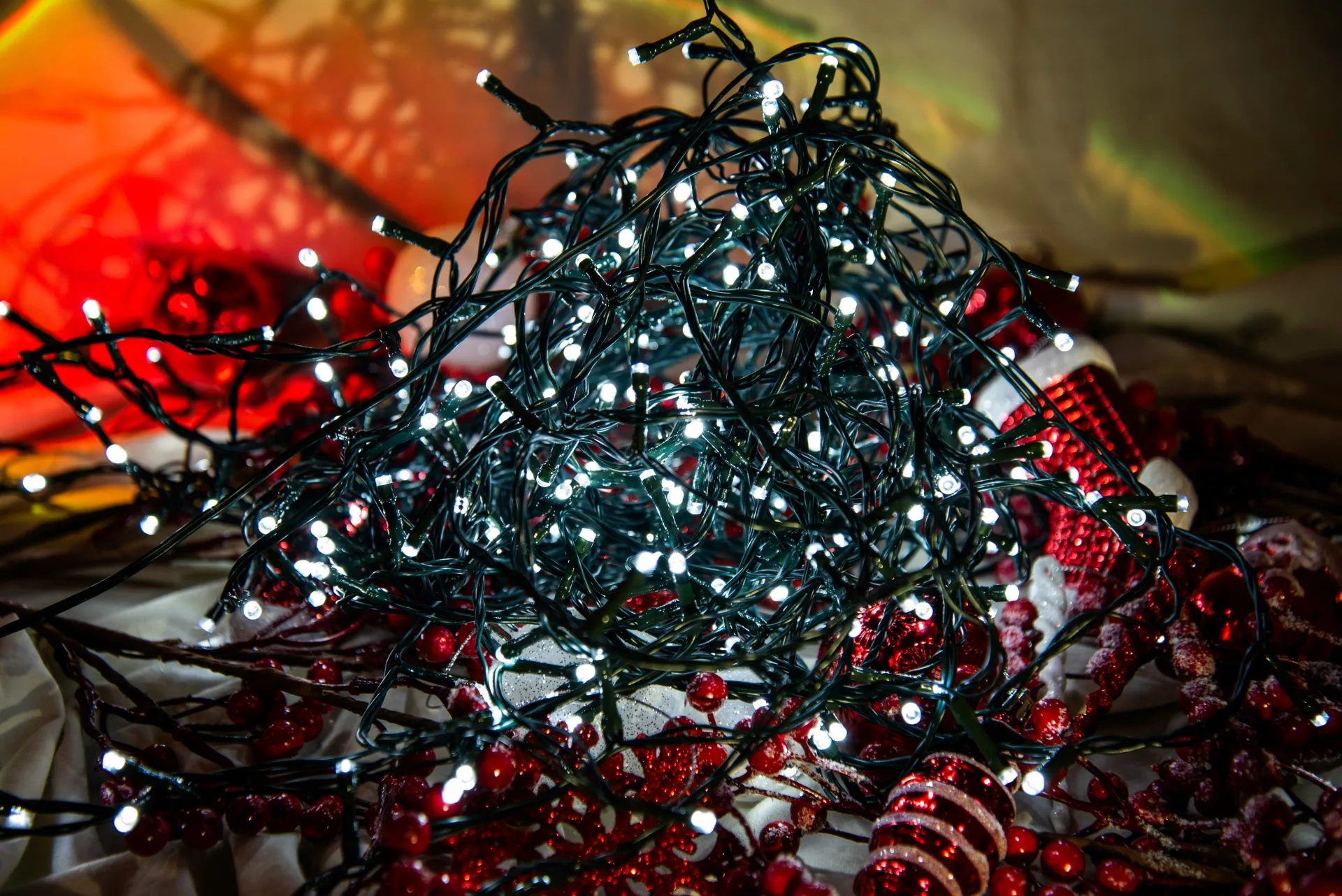 Tangled strand of old Christmas lights