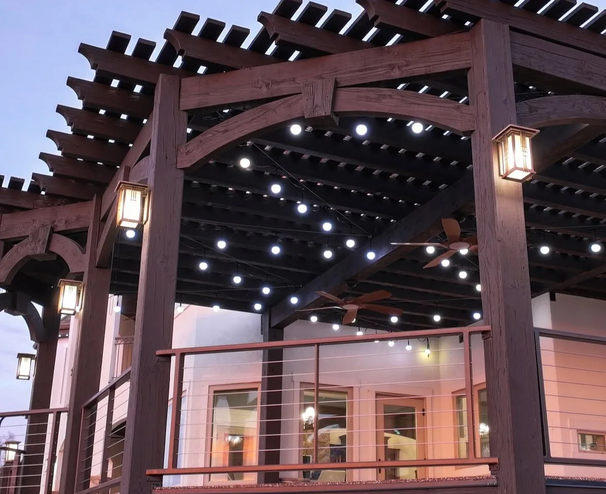 Happy's patio lights on a covered porch