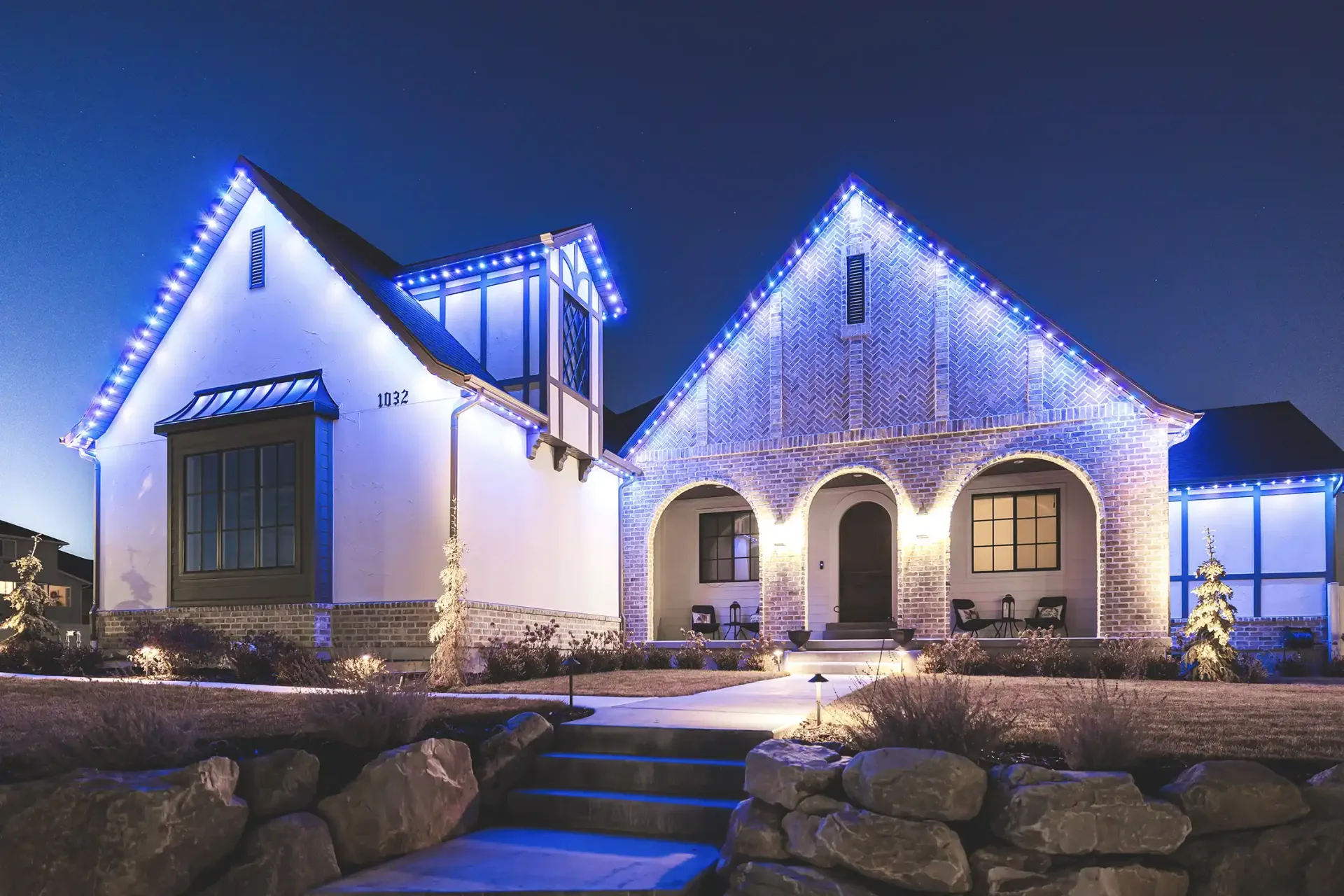 Home with permanent Christmas lights