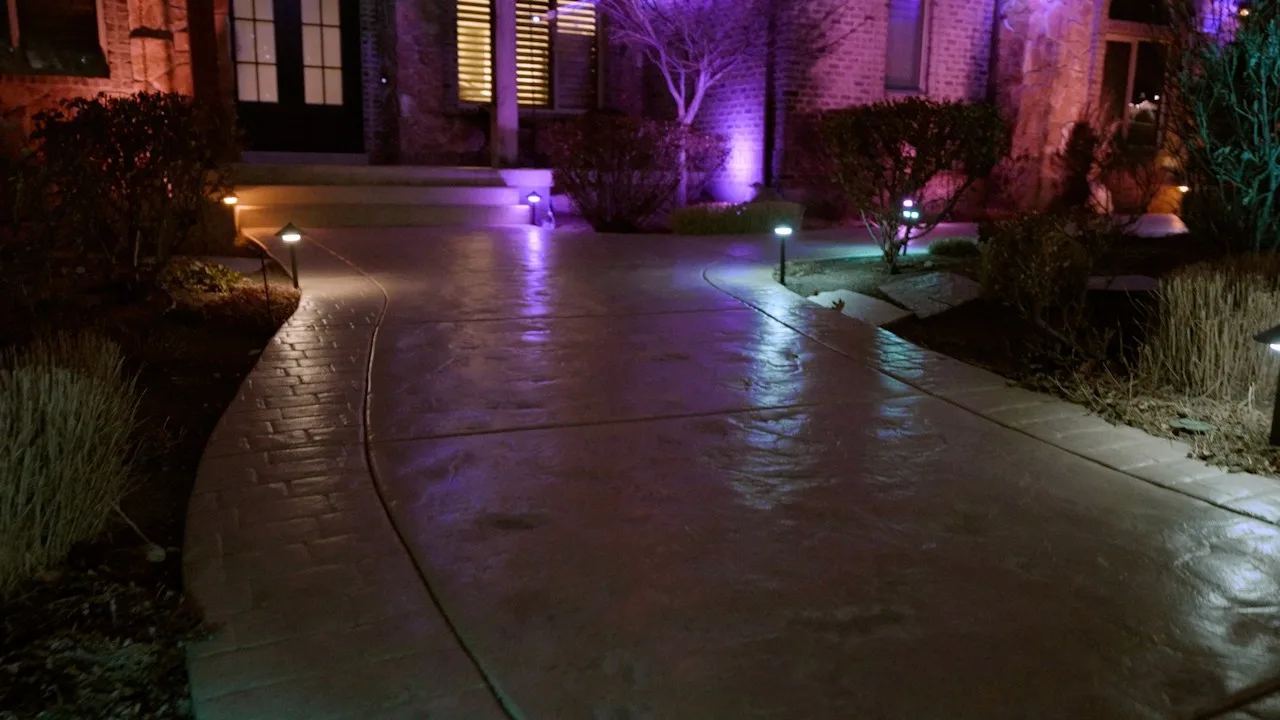 Outdoor seating area under Happy's patio lights