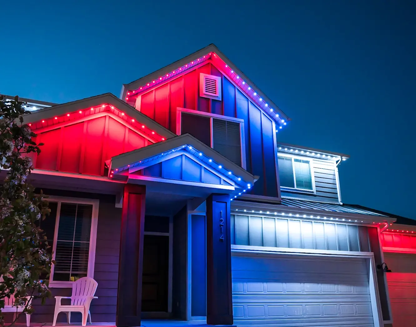 Home with different Happy's lighting zones in different colors