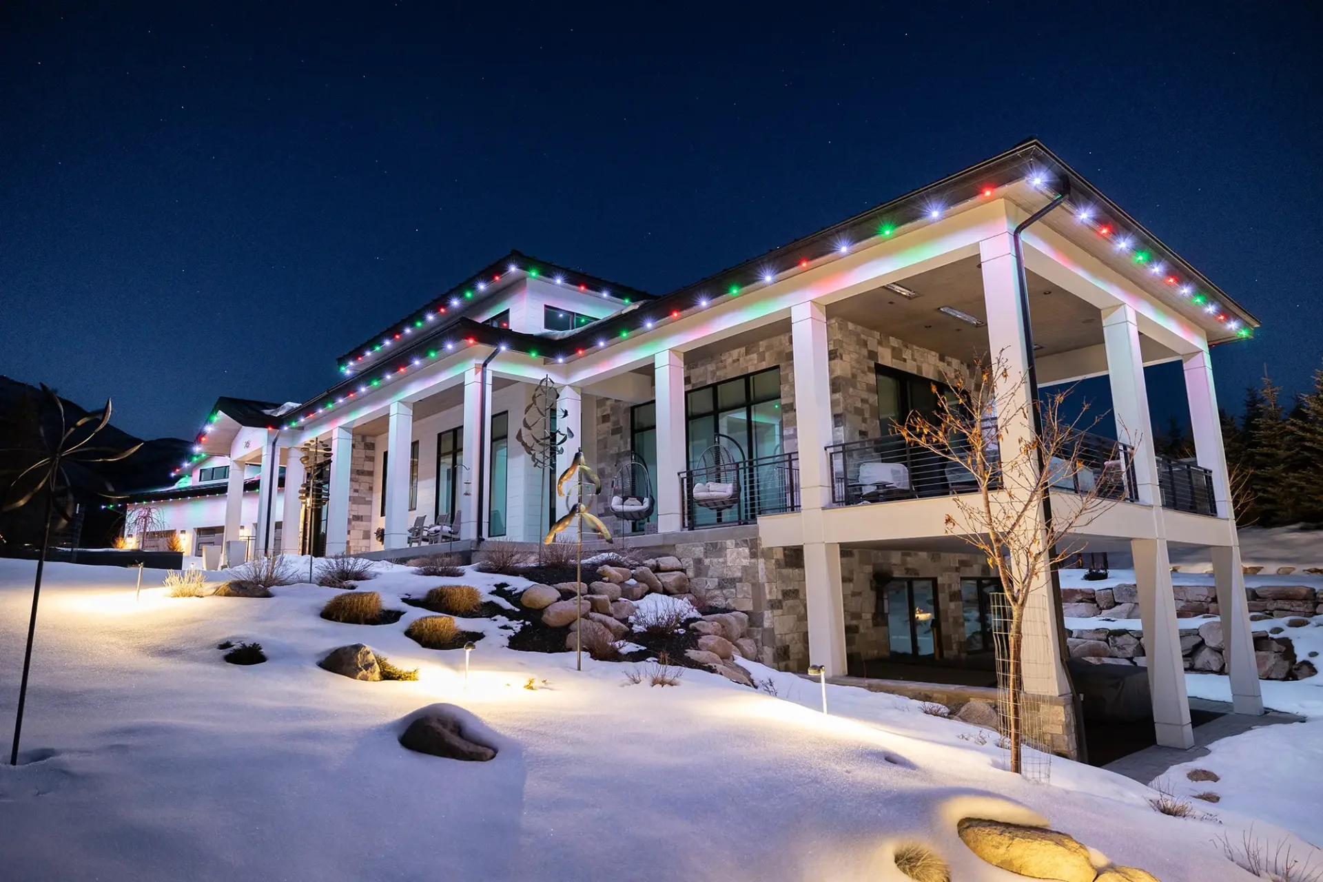 Home in multicolor holiday lights
