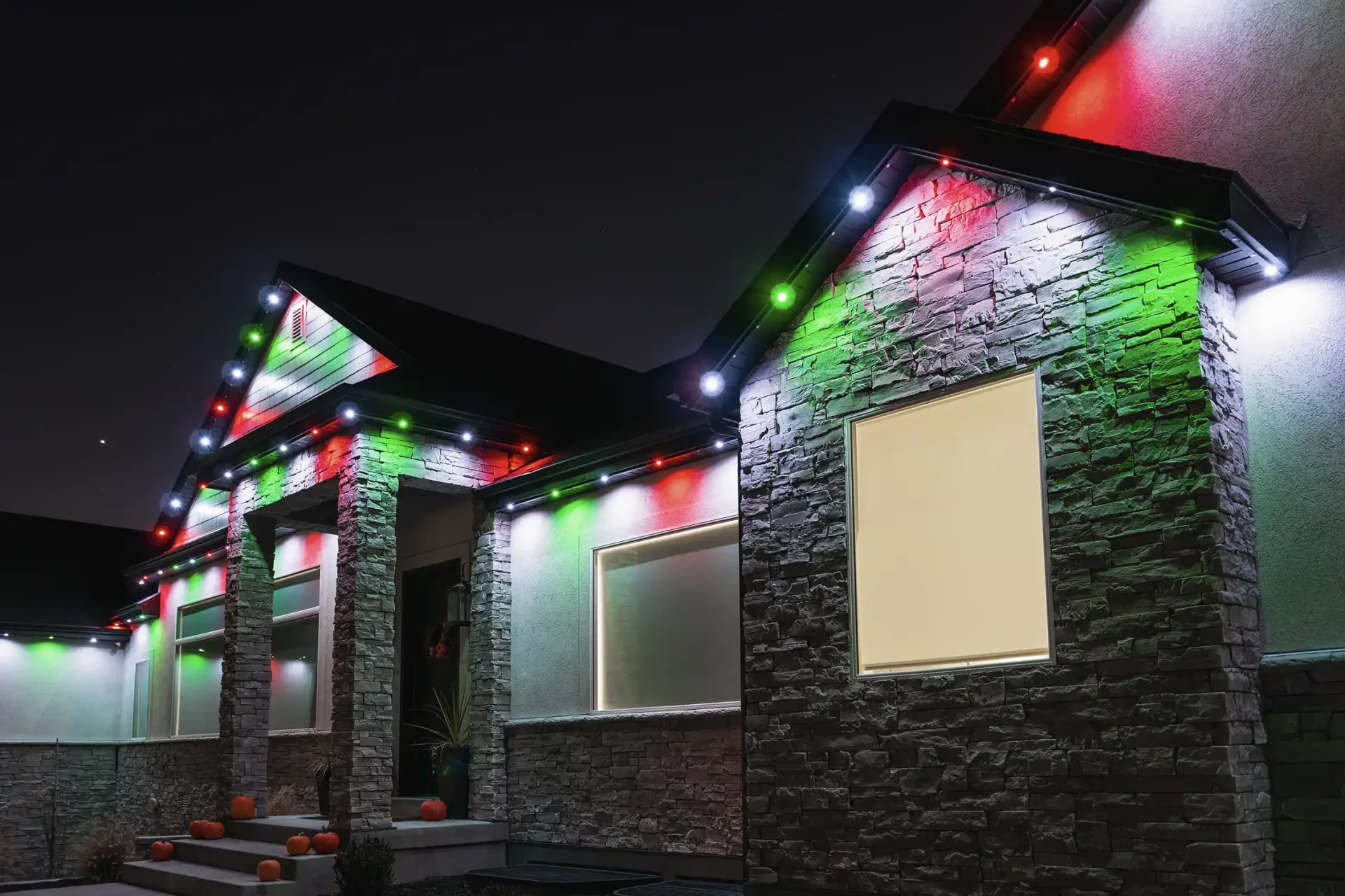 Home with permanent Christmas lights